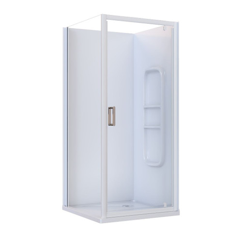 Rhine Acrylic 2-Sided Shower 750 x 915mm Side Moulded Wall White Pivot Left Hinged RHI9129