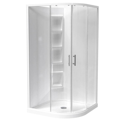 Cezanne Rounded Shower 1000 x 1000mm 2-Sided Mld Wall Sliding Door Centre Waste White 1CZ2W11RMCRX