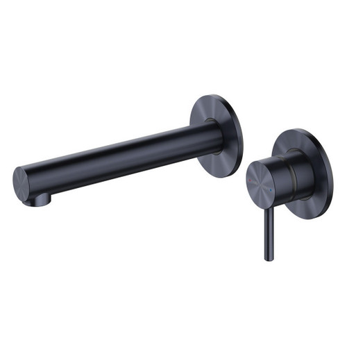 Turoa Wall Mounted Basin Mixer With Spout Brushed Gunmetal Black TUWBGM