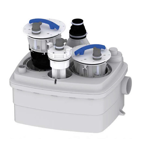 Sanicubic 2 VX Lifting Station Commercial or Community Use Dual Motor Black and Grey Water Removal 5 Inlet