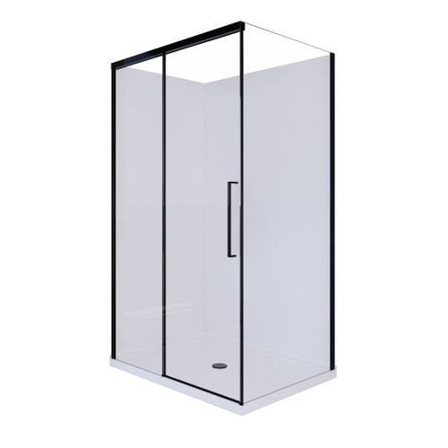 Cove Shower Enclosure Rectangle Left 1200 x 900mm Corner Tray Centre Waste Black Trim RACOVE 1200L BLK