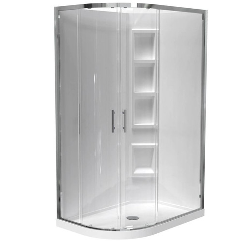 Cezanne Rounded Shower 1200 x 800mm 2-Sided Mld Wall Sliding Door Centre Waste Bright 1CZ2B28RMCRX
