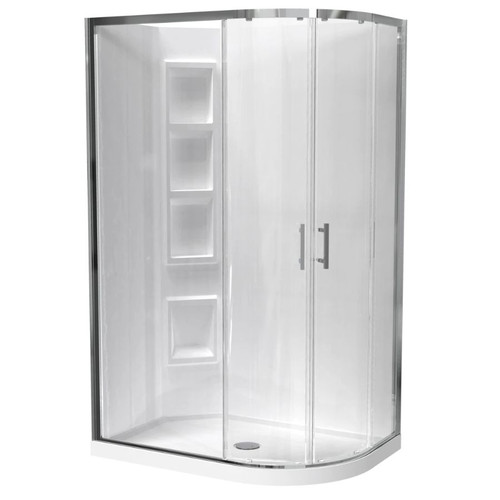 Cezanne Rounded Shower 800 x 1200mm 2-Sided Mld Wall Sliding Door Centre Waste Bright 1CZ2B82RMCRX