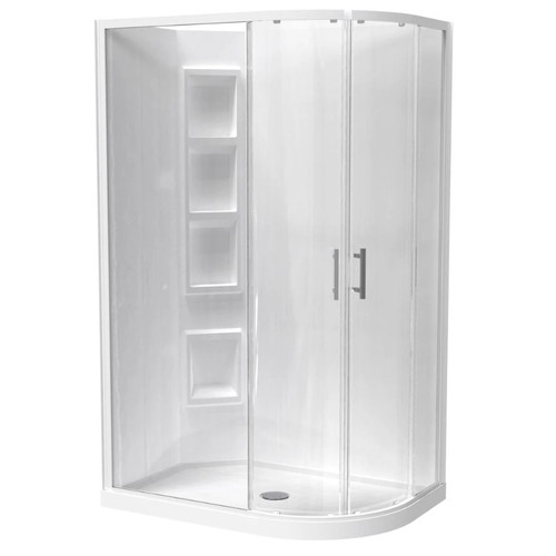 Cezanne Rounded Shower 800 x 1200mm 2-Sided Moulded Wall Sliding Door Cntr Waste White 1CZ2W82RMCRX