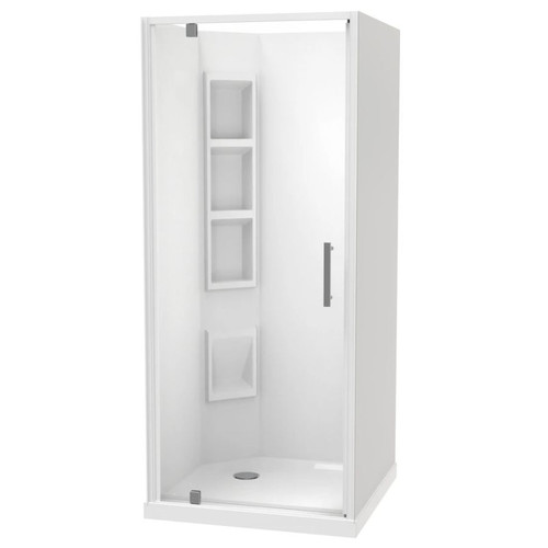 Millennium Shower 1000mm Square 3-Sided Moulded Left Wall Corner Waste White 1ML2W111ML1X