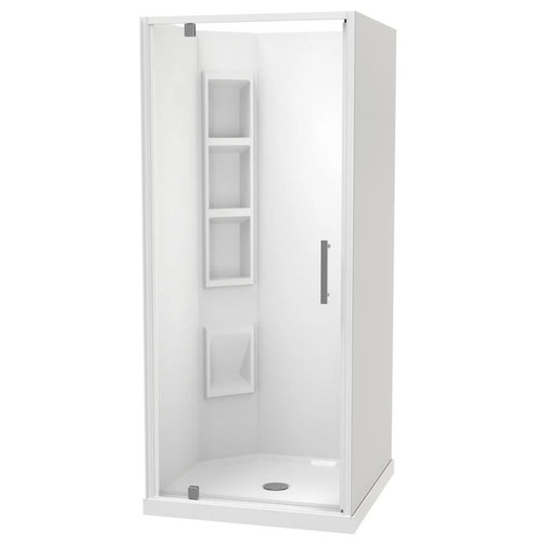 Millennium Shower 900mm Square 3-Sided Moulded Left Wall Centre Waste White 1ML2W999ML9X