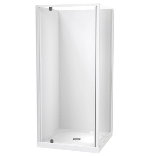 Sierra 900mm Square Shower 2-Sided Flat Wall Pivot Door Centre Waste White 1SI2W99SFL9X