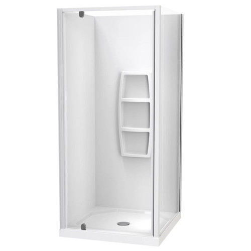 Sierra 900mm Square Shower 2-Sided Moulded Wall Pivot Door Centre Waste White 1SI2W99SMS9X