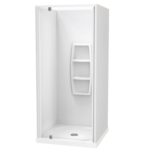 Sierra 900mm Square Shower 3-Sided Moulded Wall Pivot Door Centre Waste White 1SI2W999MB9X