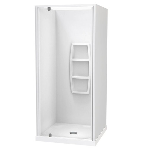 Sierra 900mm Square Shower 3-Sided Moulded Wall Pivot Door Centre Waste White 1SI2W999MB9X