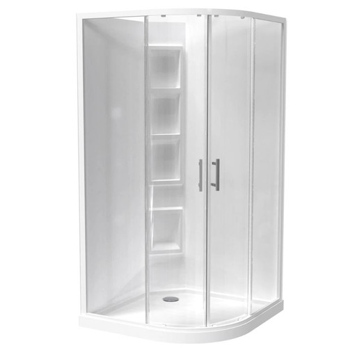 Cezanne Rounded Shower 1000 x 1000mm 2-Sided Mld Wall Sliding Door Corner Waste White 1CZ2W11RMCRC
