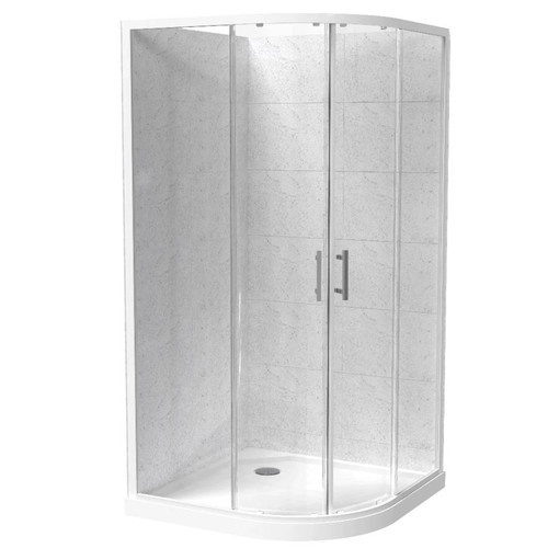 Cezanne Rounded Shower For Tile 1000 x 1000mm 2-Sided Sliding Door Corner Waste White 1CZ2W11RTLRC