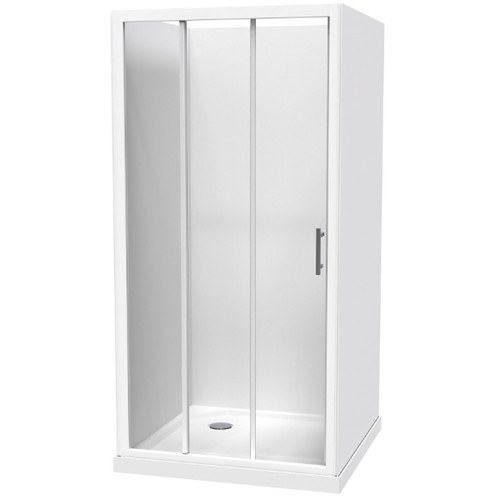 Cezanne Square Shower 1000mm 3-Sided Flat Wall Sliding Door Corner Waste White 1CZ2W111FL1C