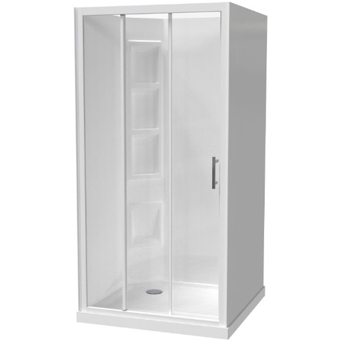 Cezanne Shower Square 1000mm 3-Sided Moulded LH Corner Sliding Door Corner Waste White 1CZ2W111ML1C