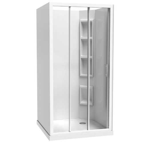 Cezanne Shower Square 1000mm 3-Sided Moulded Right Wall Sliding Door Corner Waste White 1CZ2W111MR1C