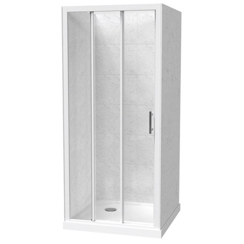 Cezanne Square Shower For Tiled Walls 900 x 900mm 3-Sided Sliding Door Corner Waste White