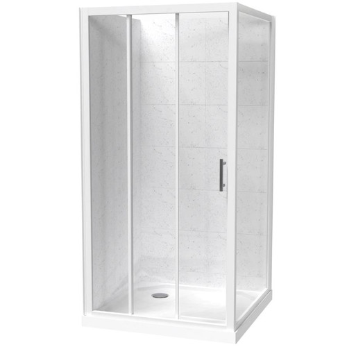 Cezanne Square Shower For Tiled Walls 1000mm 2-Sided Sliding Door Corner Waste White 1CZ2W99STL9C