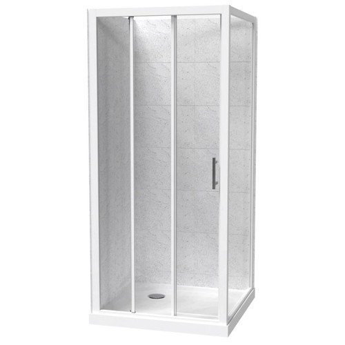 Cezanne Square Shower For Tiled Walls 900mm 2-Sided Sliding Door Corner Waste White 1CZ2W11STL1C