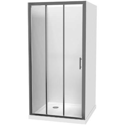 Cezanne Square Shower 1000mm 3-Sided Flat Wall Sliding Door Corner Waste Bright 1CZ2B111FL1C
