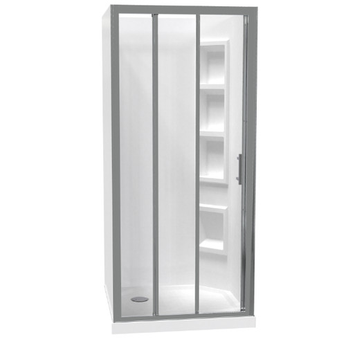 Cezanne Shower Square 900mm 3-Sided Moulded Right Wall Sliding Door Corner Waste Bright 1CZ2B999MR9C