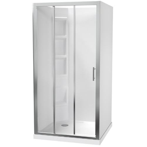 Cezanne Shower Square 1000mm 3-Sided Moulded Left Wall Sliding Door Corner Waste Bright 1CZ2B111ML1C