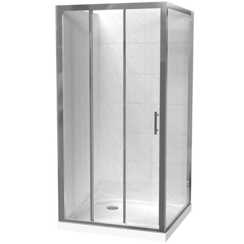 Cezanne Square Shower For Tiled Walls 900mm 2-Sided Sliding Door Corner Waste Bright 1CZ2B11STL1C