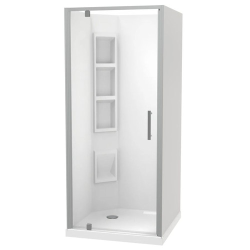 Millennium Shower 900mm Square 3-Sided Moulded Left Wall Corner Waste Satin 1ML2S999ML9C