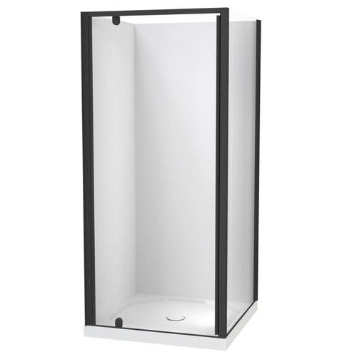 Sierra 900mm Square Shower 2-Sided Flat Wall Pivot Door Centre Waste Black 1SI2K99SFL9X