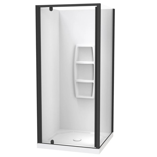 Sierra 900mm Square Shower 2-Sided Moulded Wall Pivot Door Centre Waste Black 1SI2K99SMS9X