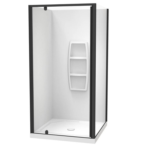 Sierra 1000mm Square Shower 2-Sided Moulded Wall Pivot Door Centre Waste Black 1SI2K11SMS1X