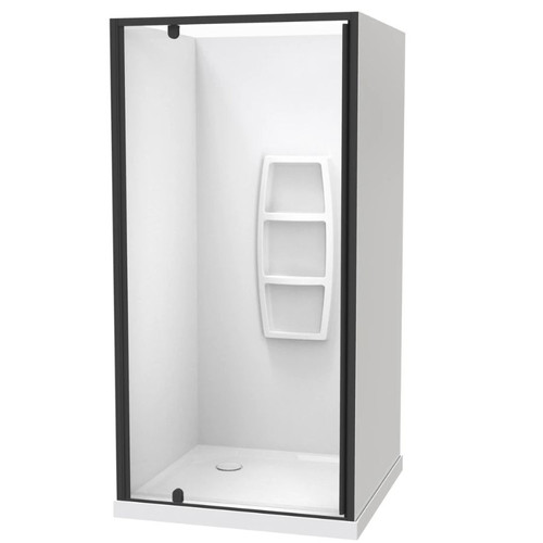 Sierra 900mm Square Shower 3-Sided Moulded Wall Pivot Door Corner Waste Black 1SI2K999MB9C