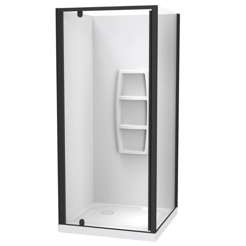 Sierra 900mm Square Shower 2-Sided Moulded Wall Pivot Door Corner Waste Black 1SI2K99SMS9C
