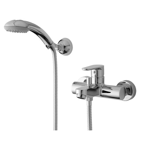 Main Image Green Bathroom Mixer With Diverter & Aerator & 2 Shower Wall Unions & Wall Plates & Flexible Hose