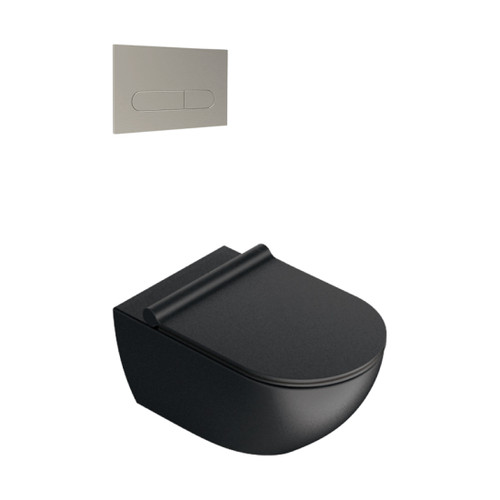 Sfera Wall Hung Toilet Package Matt Black/Brushed Nickel Panel VSF54RSL.NS.BN
