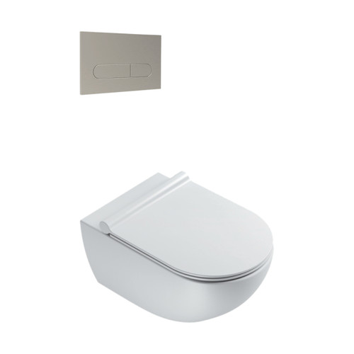 Sfera Wall Hung Toilet Package Matt White/Brushed Nickel Panel VSF54RSL.BM.BN