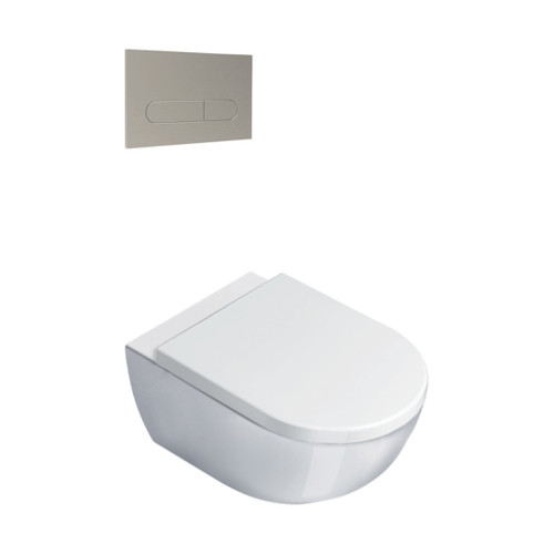 Sfera Wall Hung Toilet Package White/Thick Seat Brushed Nickel VSF54RST.BN