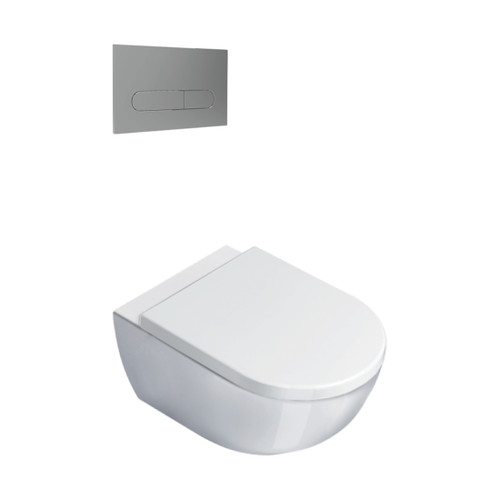 Sfera Wall Hung Toilet Package White/Thick Seat Chrome Panel VSF54RST.CR