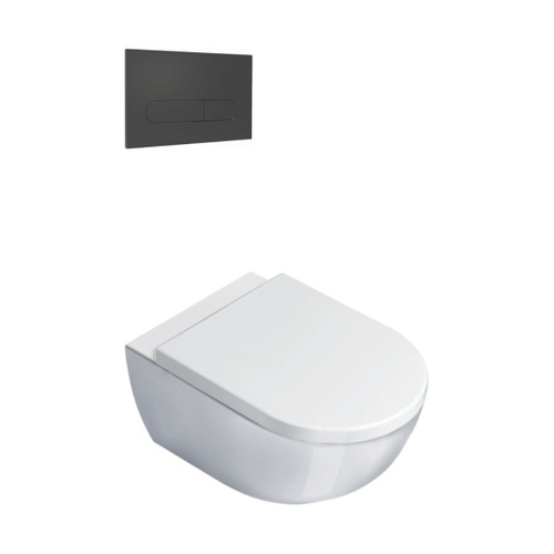 Sfera Wall Hung Toilet Package White/Thick Seat Gunmetal Panel VSF54RST.GM