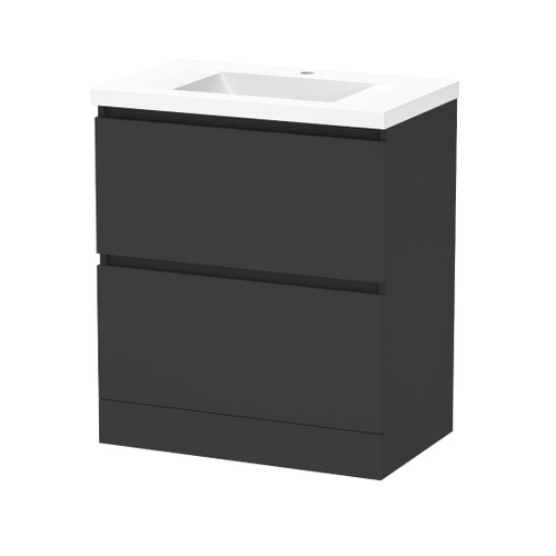 Luna Floor Standing Vanity 750mm 2-Drawer Ultra Touch Matt Black 5LUN075DF10