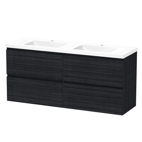 Luna Wall Hung Vanity 1500mm 2-Basin 2-Drawer Charred Oak 5LUN15DDW93