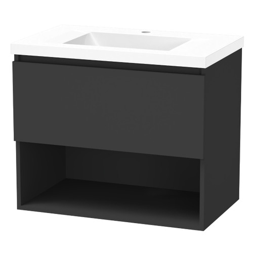 Luna Vanity 750mm 1-Drawer Open Ultra Touch Matt Black 5LUN075DO10