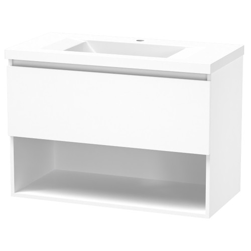 Luna Vanity 900mm 1-Drawer Open Ultra Gloss White 5LUN090DO02