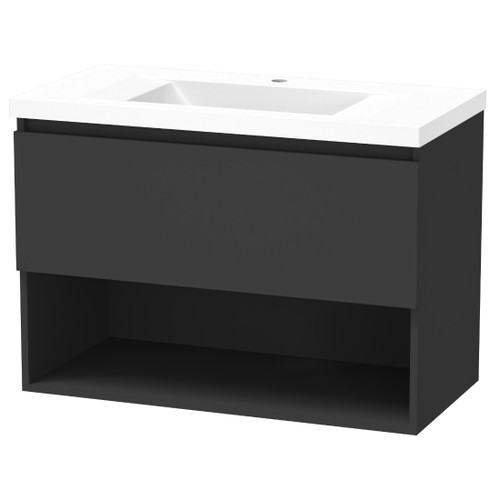 Luna Vanity 900mm 1-Drawer Open Ultra Touch Matt Black 5LUN090DO10