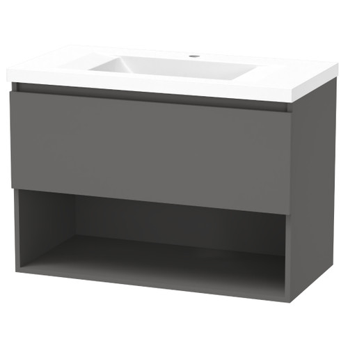 Luna Vanity 900mm 1-Drawer Open Ultra Touch Matt Tungsten 5LUN090DO11