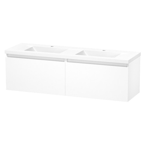 Luna Wall Hung Vanity 1500mm 2-Basin 1-Drawer Ultra Gloss White 5LUN15DSN02