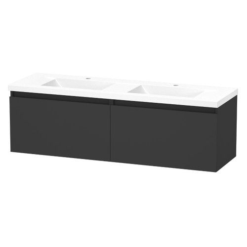 Luna Vanity 1500mm 2-Basin 1-Drawer Ultra Touch Matt Black 5LUN15DSN10