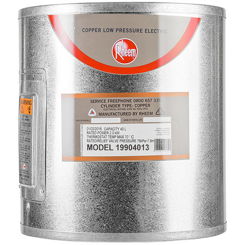 Hot Water Cylinder Low Pressure Copper 40L Under Bench 2kW 19904013
