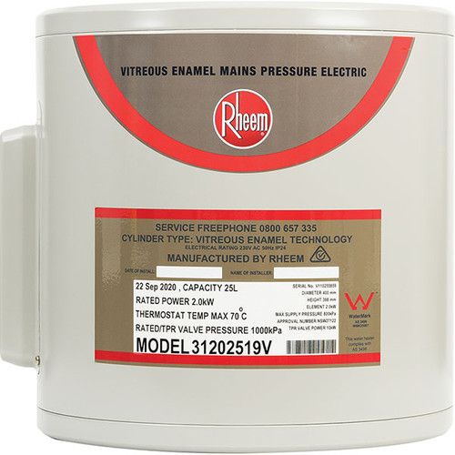 Hot Water Cylinder Mains Pressure Vitreous Enamel 25L 2kW 31202519V