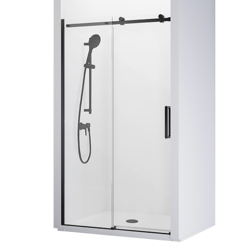 Evora Alcove 3 SIded Shower Sliding Door 1200 x 900mm Black Flat Wall Centre Waste