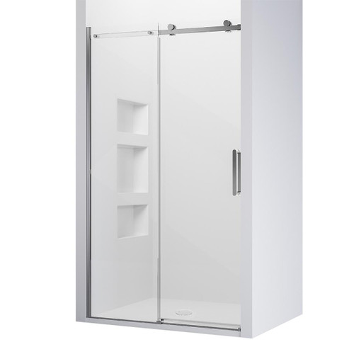 Evora Alcove 3 SIded Shower Sliding Door 1200 x 900mm Metallic Side Recessed Wall Centre Waste